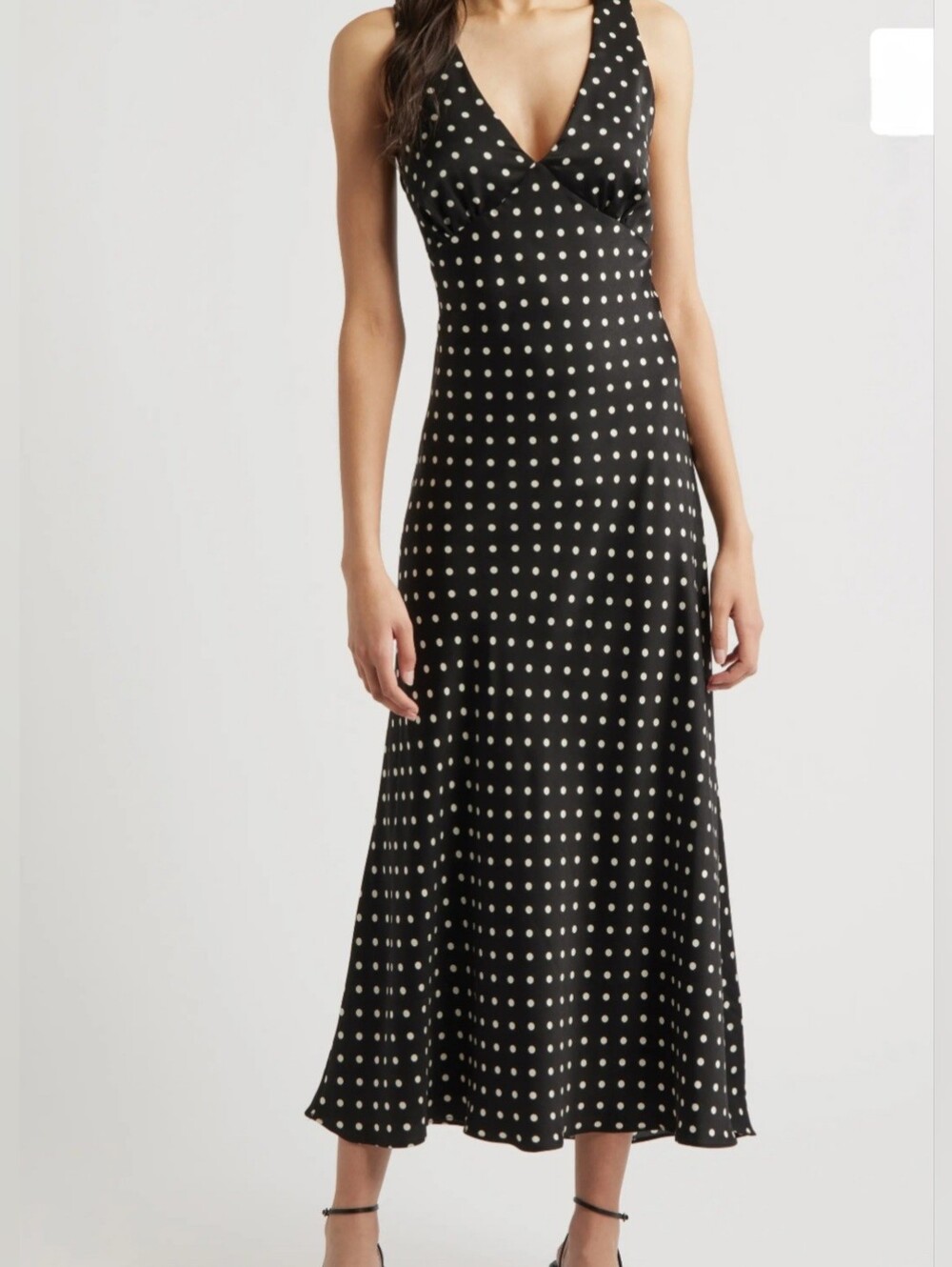 Lulu's Black Polka Dot V-Neck Midi Dress
